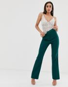 4th + Reckless Satin Trim Cigarette Pants In Green