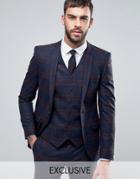 Heart & Dagger Super Skinny Suit Jacket In Plaid - Navy
