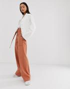 Asos Design Wide Leg Jeans With Belt Detail In Terracotta Wash - Brown