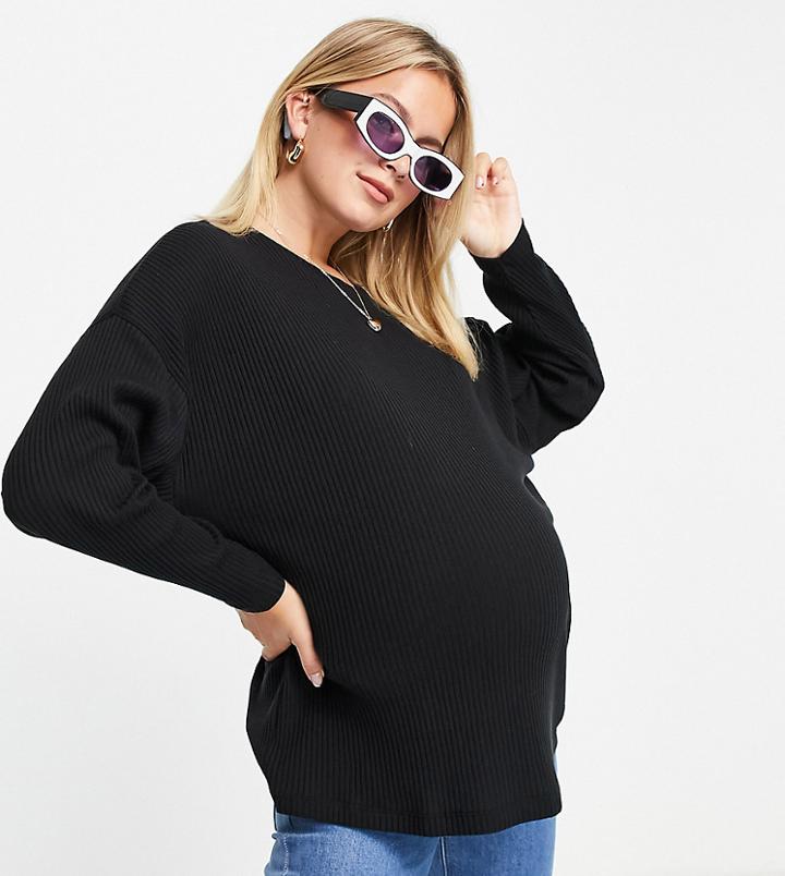 Asos Design Maternity Batwing Top In Super Soft Cozy Rib In Black