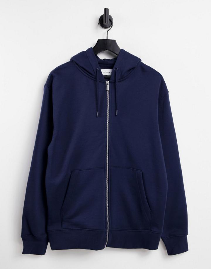 Topman Recycled Polyester Full Zip Hoodie In Navy - Part Of A Set
