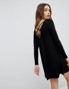 Pull & Bear Long Sleeve Strap Back Dress - Black