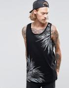Asos Relaxed Tank With Leaf Print - Black
