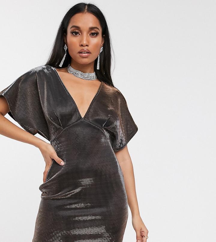 Asos Design Petite Metallic Batwing Mini Dress-gold