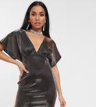Asos Design Petite Metallic Batwing Mini Dress-gold