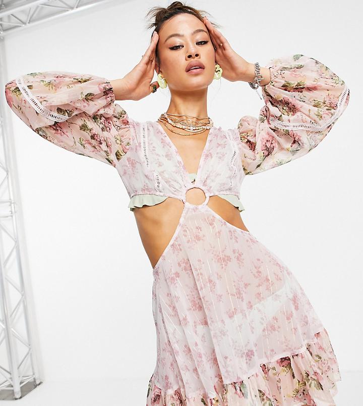 Reclaimed Vintage Inspired Couture Beach Cut Out Mini Dress In Floral Print-multi