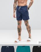 Asos Swim Shorts 3 Pack In Black Navy & Teal Mid Length Save - Multi