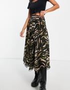 Asos Design Chiffon Midi Skirt With Flare Pleats In Abstract Animal Print-multi