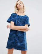 Liquor And Poker Camo Print A-line Denim Dress - Blue