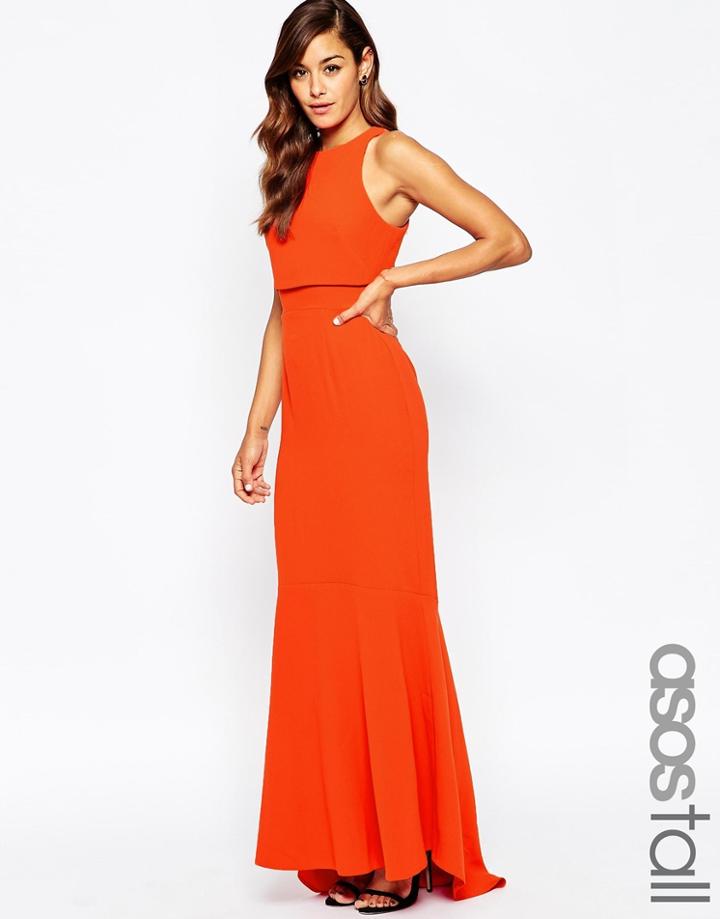 Asos Tall Crop Top Fishtail Maxi Dress - Orange