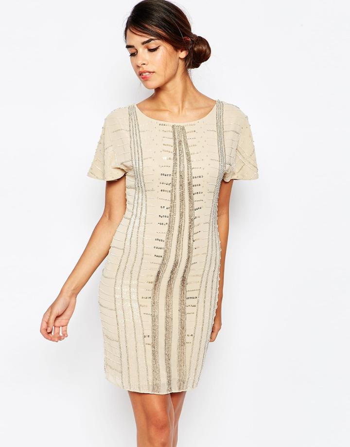 Frock And Frill Embellished Shift Dress With Fluted Sleeves
