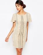 Frock And Frill Embellished Shift Dress With Fluted Sleeves