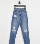 Dr Denim Tall Nora Straight Jeans With Knee Rips In Blue-blues