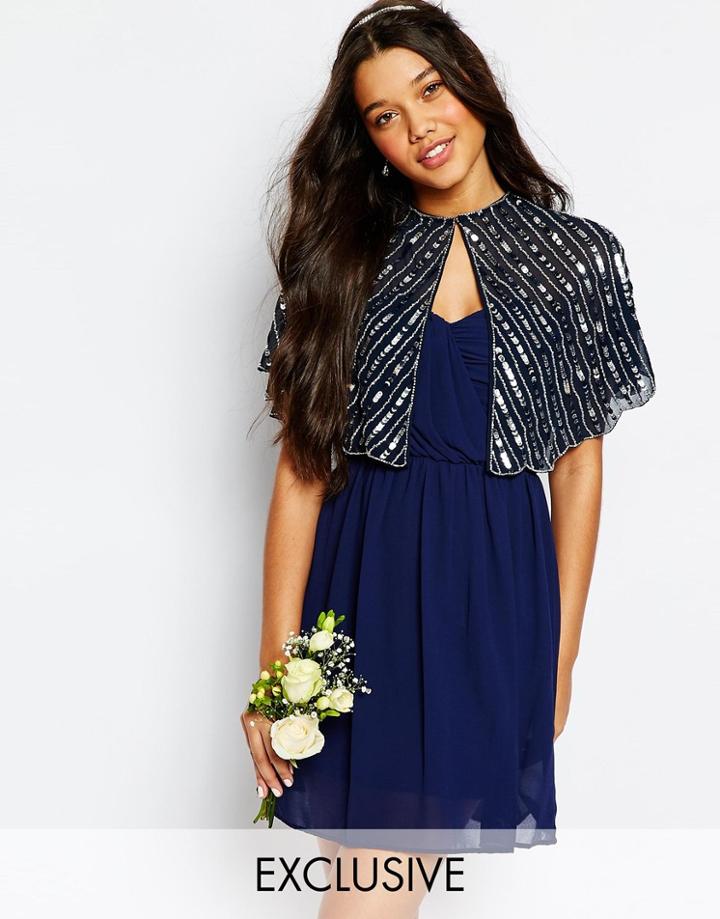 Maya Sequin Cape In Navy - Navy
