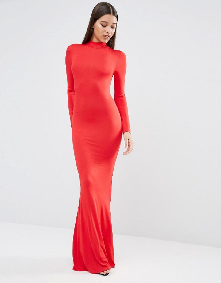 Club L High Neck Jersey Maxi Dress In Red - Red