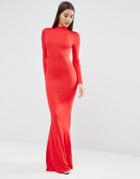 Club L High Neck Jersey Maxi Dress In Red - Red