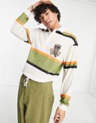 Crooked Tongues Striped Rugby Polo With Ct Parrot Print In Multi