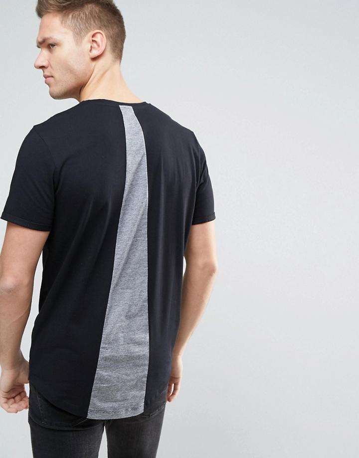 Jack & Jones Originals Longline T-shirt With Back Panel Detail - Black