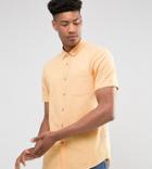 Asos Design Tall Regular Fit Textured Shirt In Orange - Orange