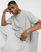 The Couture Club Waffle Knit T-shirt With Sleeve Logo In Gray-grey