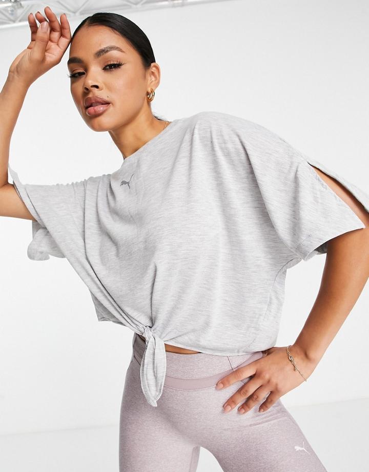 Puma Training Desert Crop Tie T-shirt In Gray