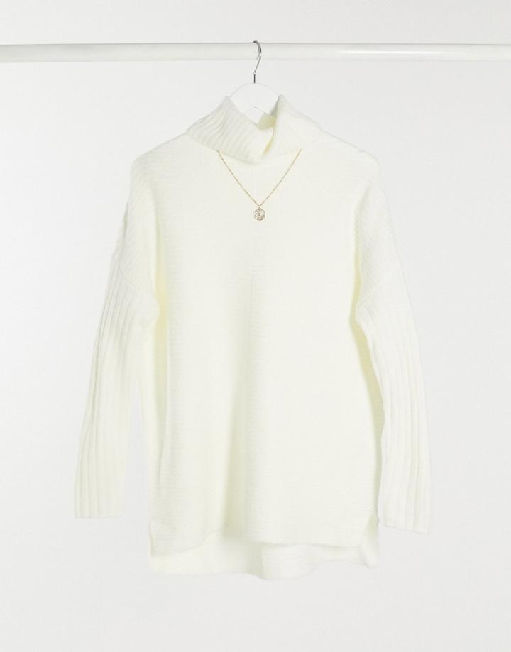 Miss Selfridge Longline Sweater In Cream-white