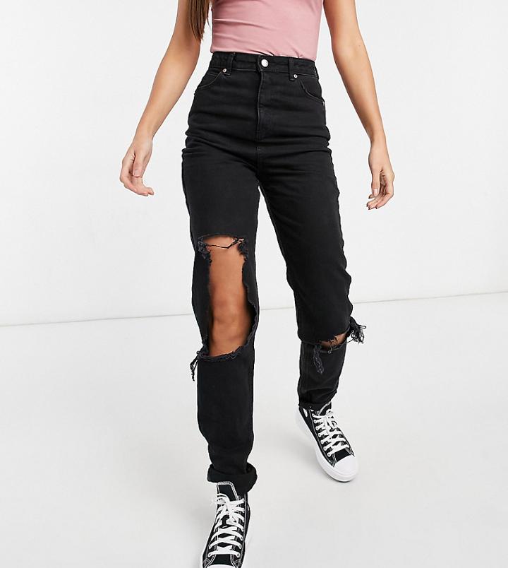 Asos Design Tall High Rise 'original' Mom Jean With Extreme Rips In Clean Black