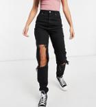 Asos Design Tall High Rise 'original' Mom Jean With Extreme Rips In Clean Black