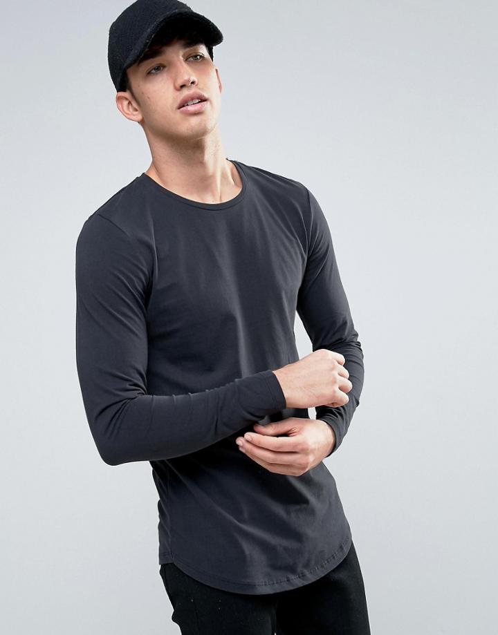 Jack & Jones Premium Longline Long Sleeve Top - Black