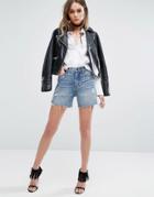 Blank Nyc Highwaisted Boyfriend Shorts With Rips - Blue