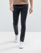 Selected Homme Jeans In Skinny Fit With Raw Hem - Black