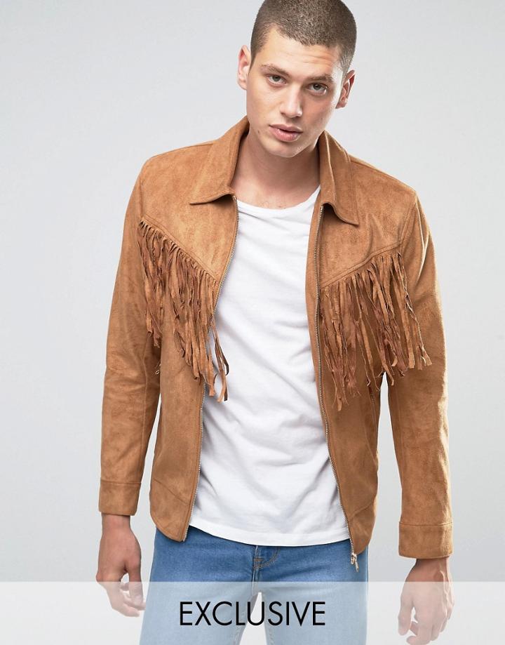 Liquor & Poker Faux Suede Tassel Jacket - Tan