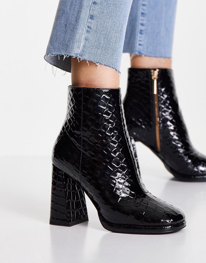 Miss Selfridge Bougie Black Patent Croc Boots