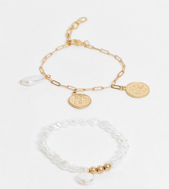 South Beach Bracelets With Faux Pearls In Gold