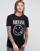 Asos Band T-shirt With Nirvana Smiley Tour Print In Black - Black