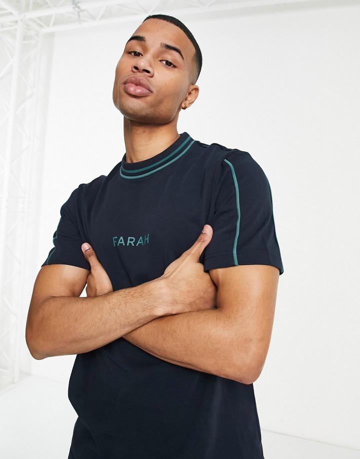 Farah Chain Central Chest Logo T-shirt In Navy