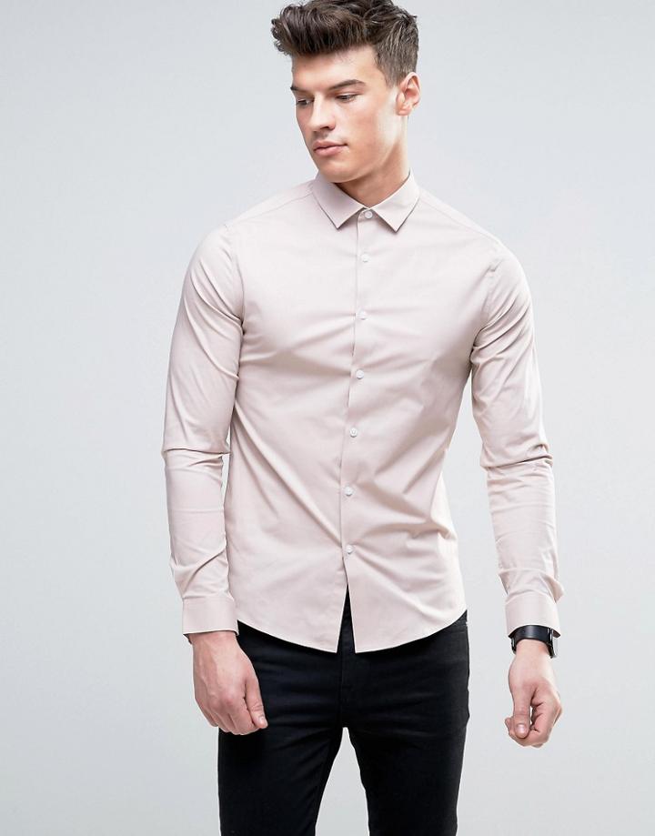 Asos Skinny Shirt In Dusty Pink - Pink