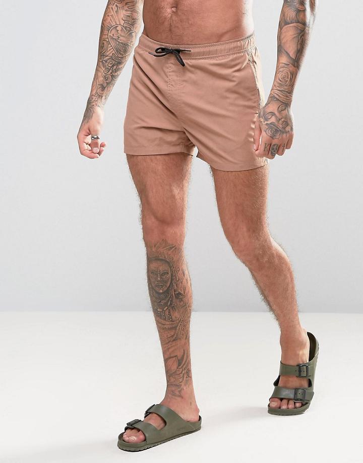 Asos Swim Shorts In Tobacco In Short Length - Brown