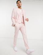 Asos Design Wedding Skinny Suit Pants In Pastel Pink Crosshatch