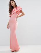 Club L Bridesmaid One Shoulder Ruffle Detail Maxi Dress - Pink