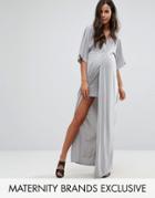 Missguided Maternity Knot Front Slinky Maxi Dress - Gray