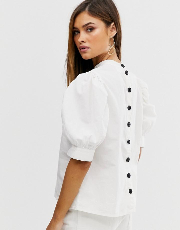 Vila High Neck Balloon Sleeve Top-white