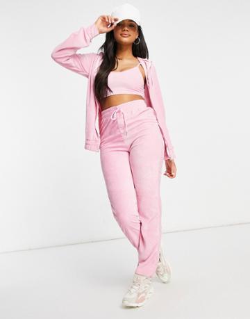 Moda Minx Cropped Hoodie And Sweatpants Set In Pink Terrycloth