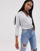 Asos Design Relaxed Satin Long Sleeve Shirt-silver