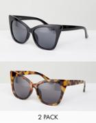 Asos Design 2 Pack Basic Cat Eye Sunglasses - Multi