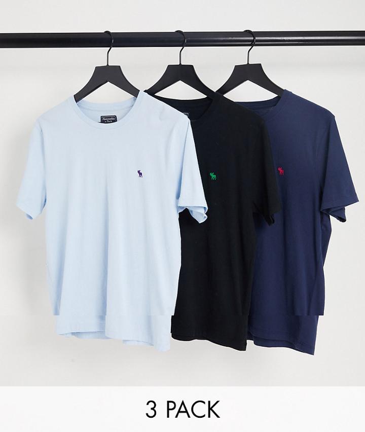Abercrombie & Fitch 3 Pack T-shirts In Navy, Blue And Black With Logo