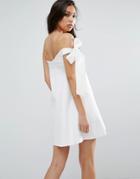 Asos One Shoulder Bow Trapeze Mini Dress - White