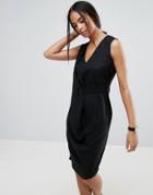 Asos Sleeveless Drape Front Dress - Black