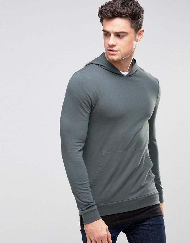 Asos Muscle Hoodie With Black T-shirt Hem - Blue
