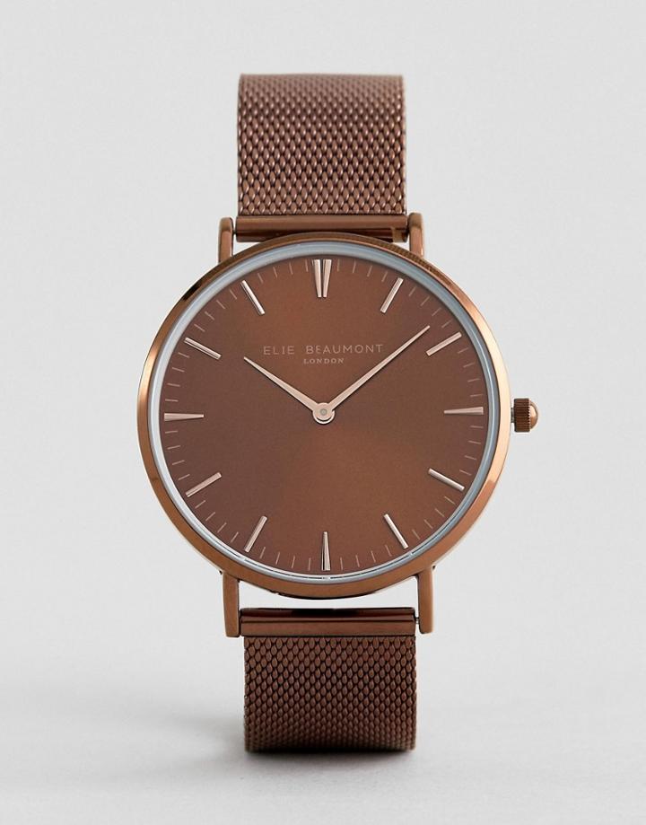 Elie Beaumont Watch With Chocolate Brown Dial And Mesh Strap - Brown